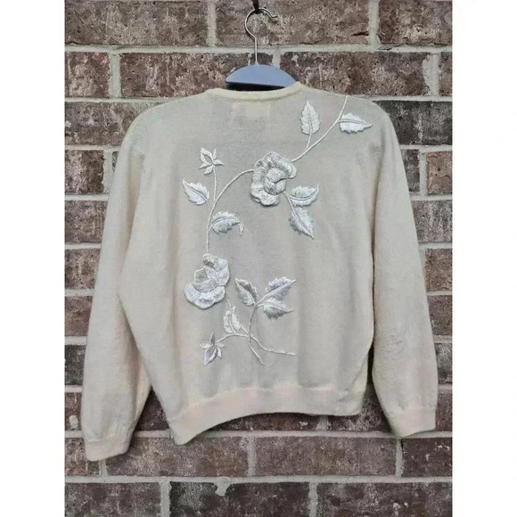 Vintage Dalton 100% Virgin Cashmere Embellished Ivory Cardigan - Picture 5 of 6